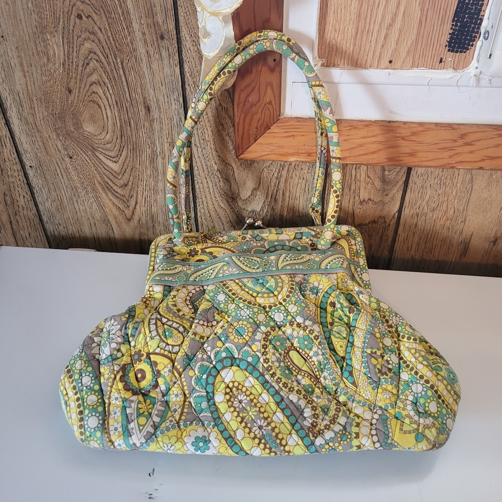Vera Bradley Alice Lemon Parfait Handbag Claw Clasp Closure